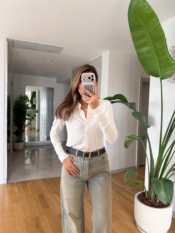 Marc Polo Yaka Basic Bluz - Ekru