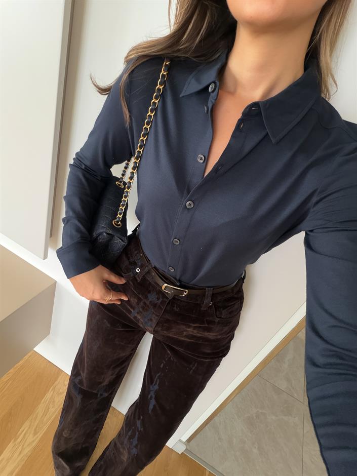 Marc Polo Yaka Basic Bluz - Lacivert