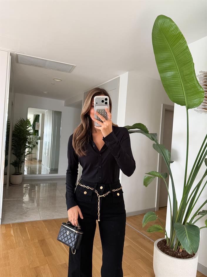 Marc Polo Yaka Basic Bluz - Siyah