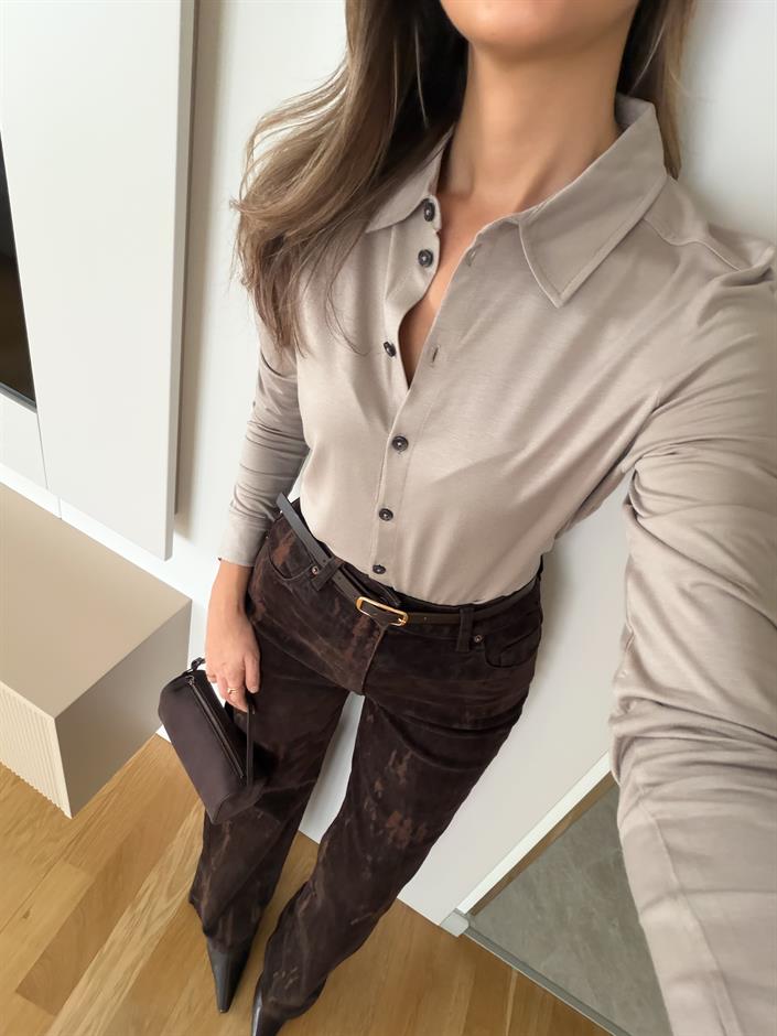 Marc Polo Yaka Basic Bluz - Vizon