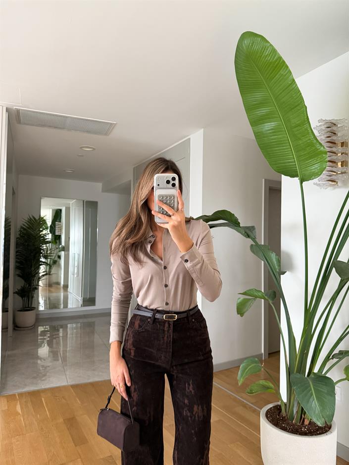 Marc Polo Yaka Basic Bluz - Vizon