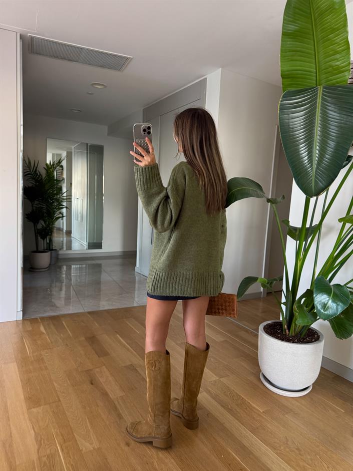 Maria Bisiklet Yaka Triko Kazak - Haki