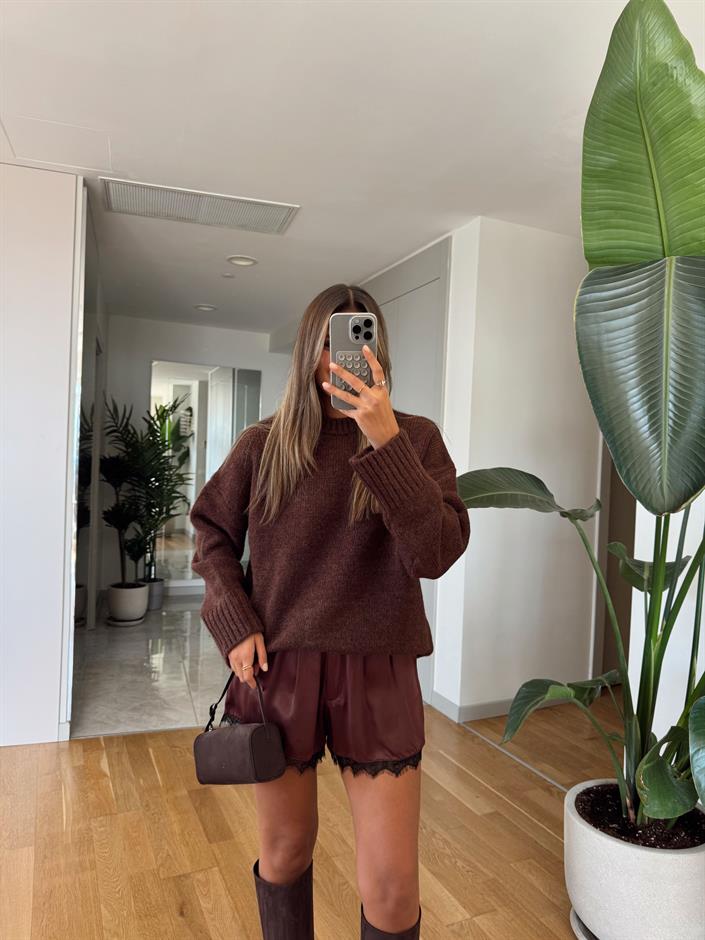 Maria Bisiklet Yaka Triko Kazak - Kahve