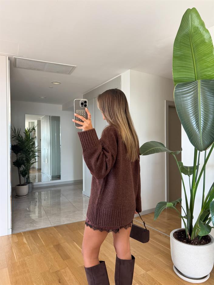 Maria Bisiklet Yaka Triko Kazak - Kahve