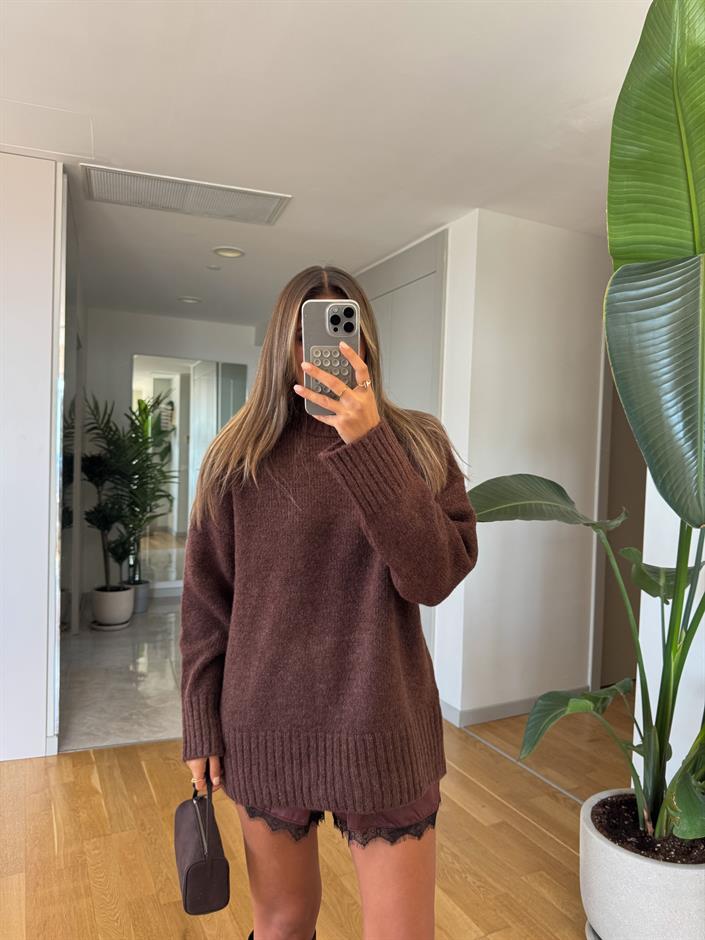 Maria Bisiklet Yaka Triko Kazak - Kahve