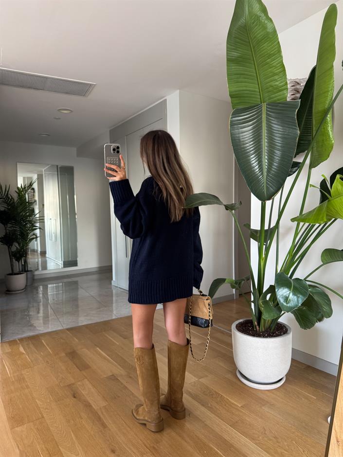 Maria Bisiklet Yaka Triko Kazak - Lacivert