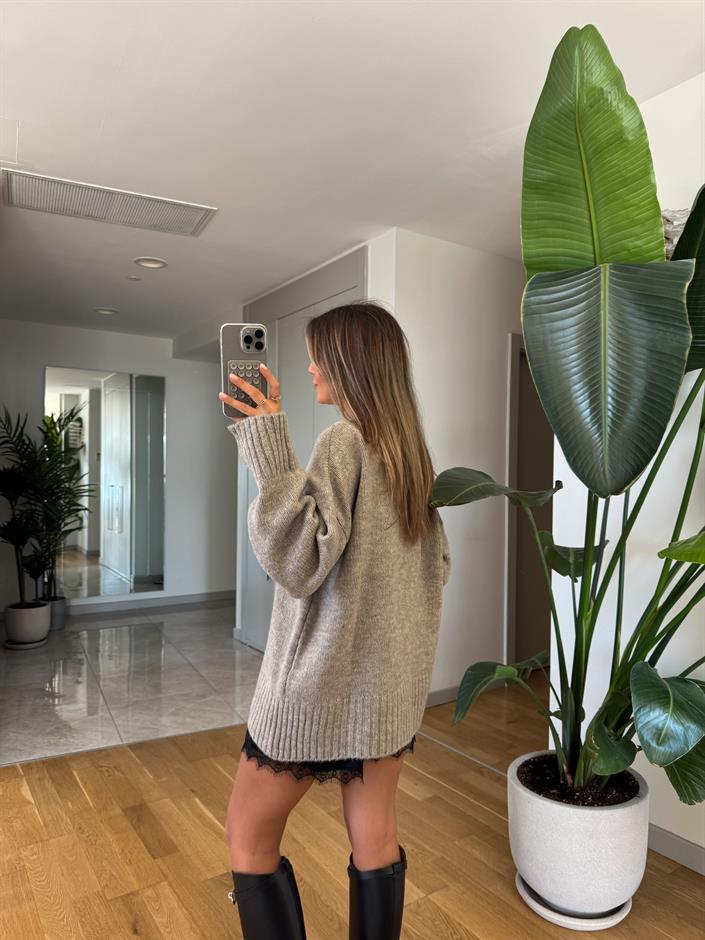 Maria Bisiklet Yaka Triko Kazak - Vizon