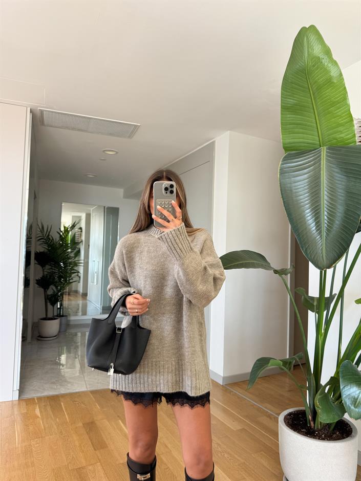 Maria Bisiklet Yaka Triko Kazak - Vizon