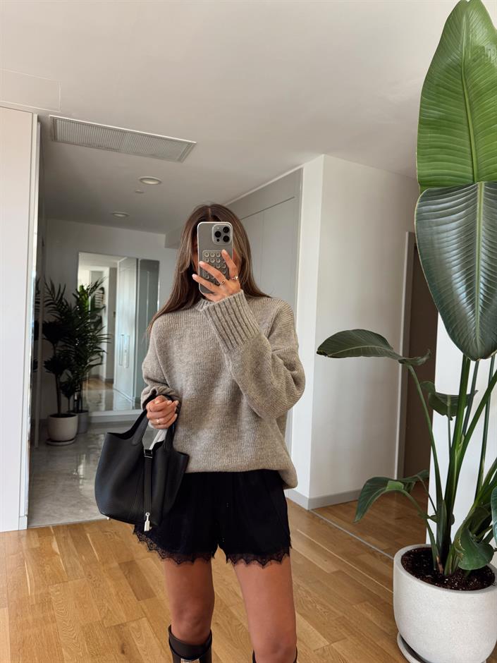 Maria Bisiklet Yaka Triko Kazak - Vizon