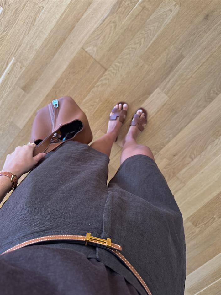 Marin Keten Dokulu Şort - Kahve