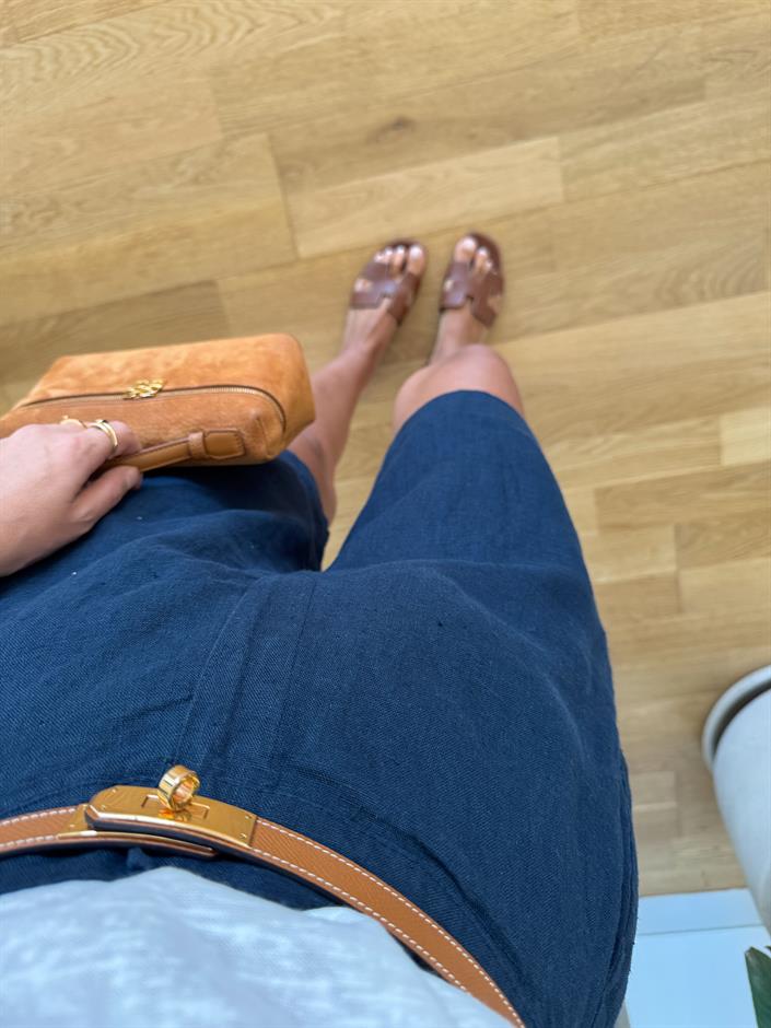 Marin Keten Dokulu Şort - Lacivert