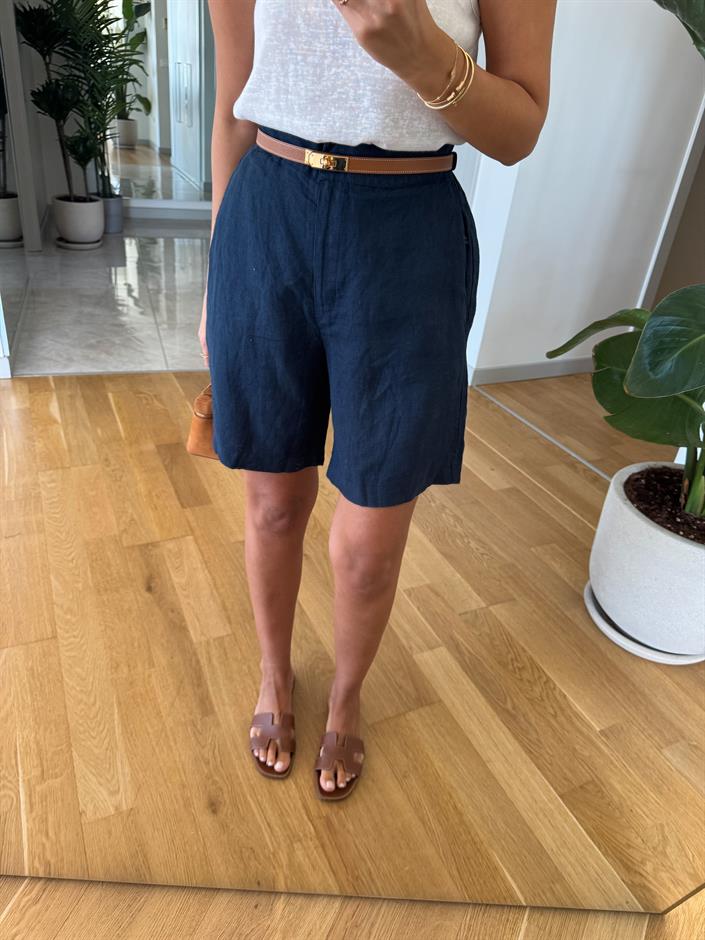 Marin Keten Dokulu Şort - Lacivert