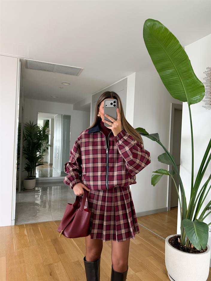 Marita Ekose Desen Bomber Ceket - Bordo