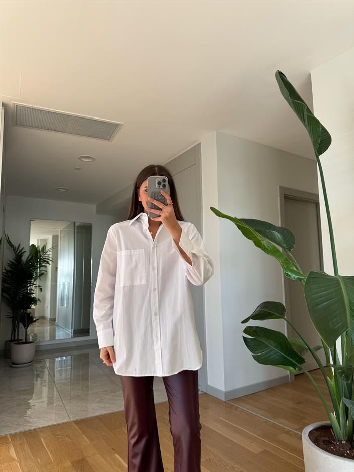 Massi Beyaz Uzun Poplin Gömlek