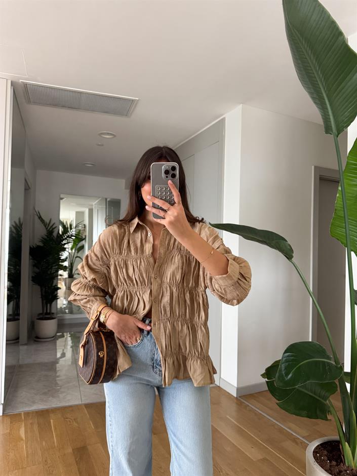 Massi Buruşuk Kumaş Gömlek -Camel