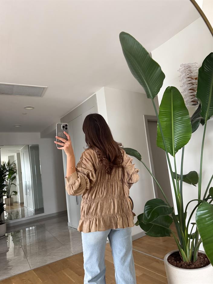 Massi Buruşuk Kumaş Gömlek -Camel