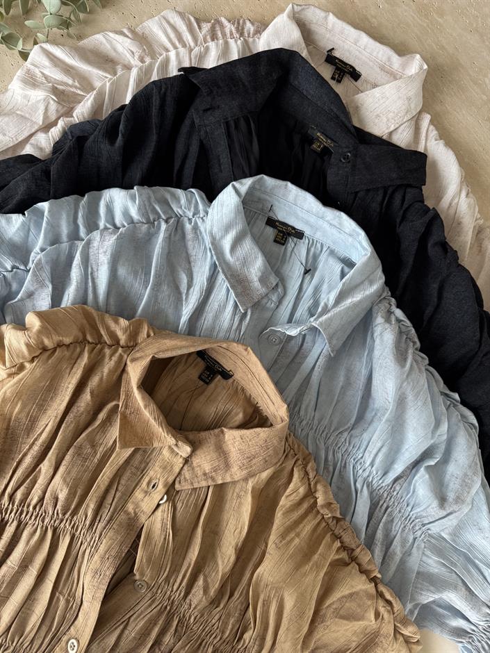 Massi Buruşuk Kumaş Gömlek -Taş