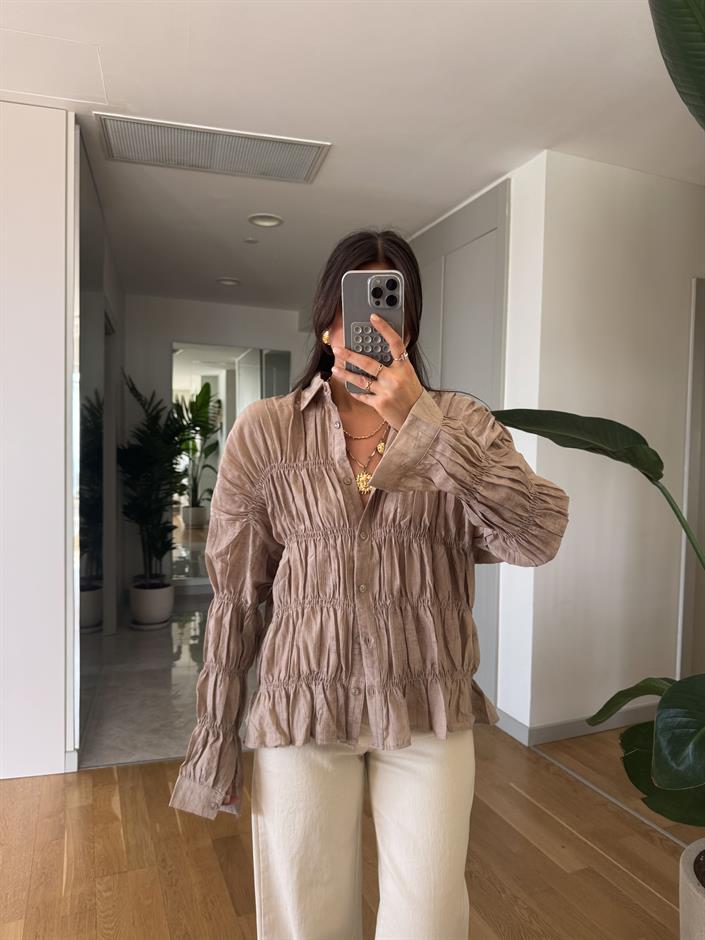 Massi Buruşuk Kumaş Gömlek- Vizon