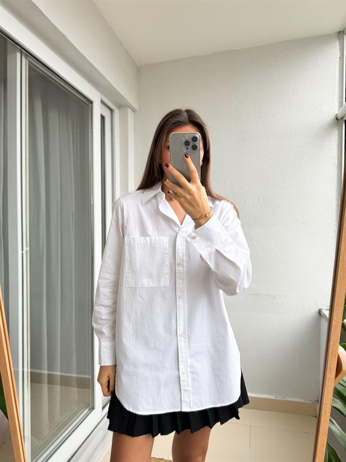 Massi Cepli Poplin Gömlek- Beyaz