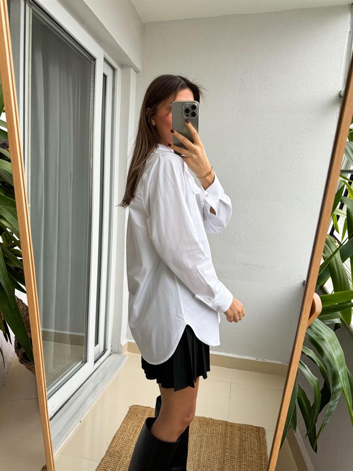 Massi Cepli Poplin Gömlek- Beyaz