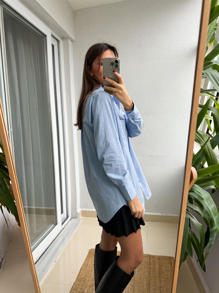 Massi Cepli Poplin Gömlek- Mavi