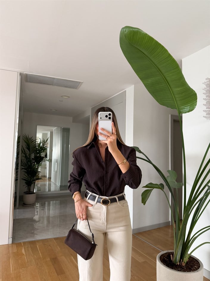 Massi Çizgili Gömlek - Kahve