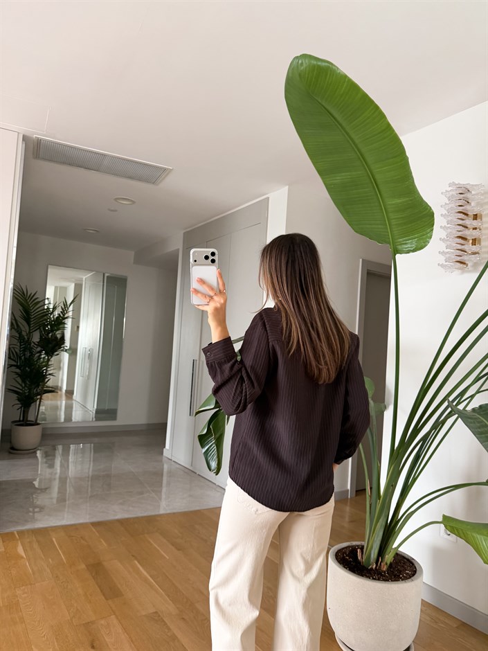 Massi Çizgili Gömlek - Kahve