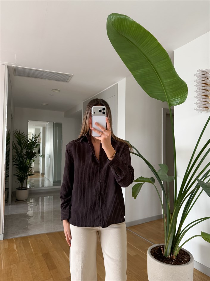 Massi Çizgili Gömlek - Kahve