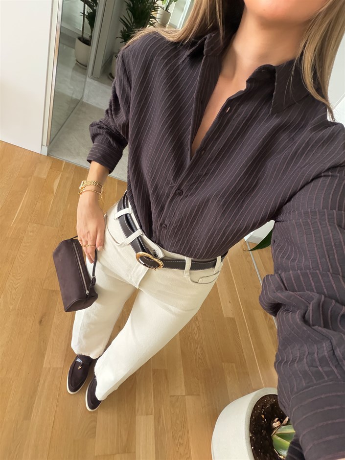 Massi Çizgili Gömlek - Kahve