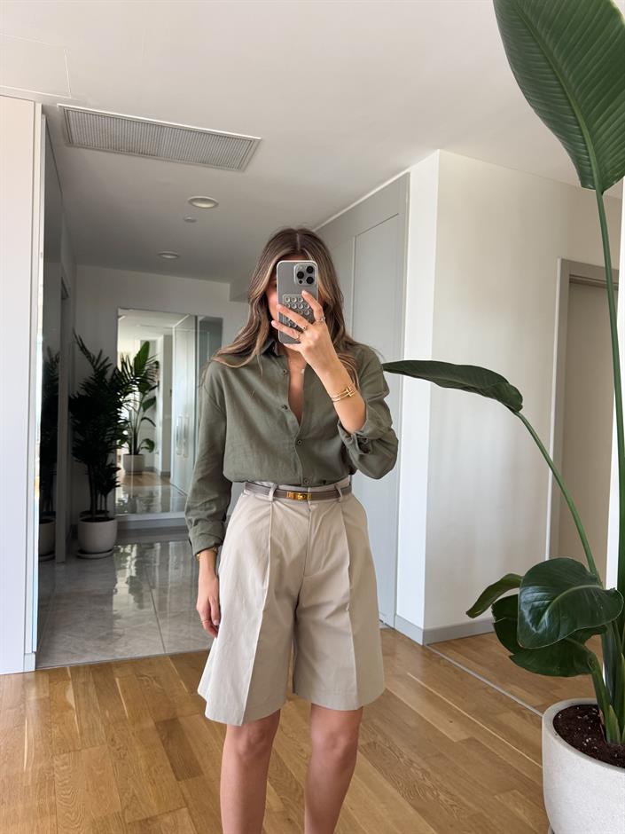 Massi Keten Karışımlı Gömlek - Haki