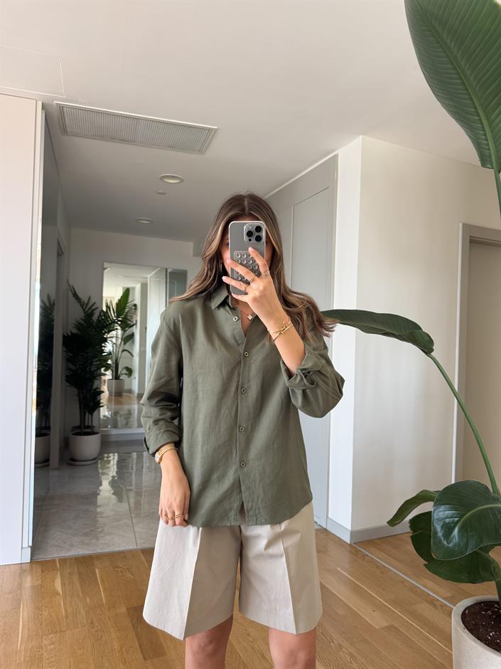 Massi Keten Karışımlı Gömlek - Haki