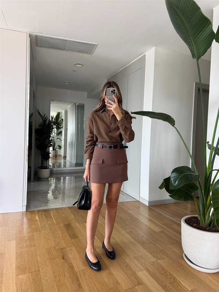 Massi Keten Karışımlı Gömlek - Kahve