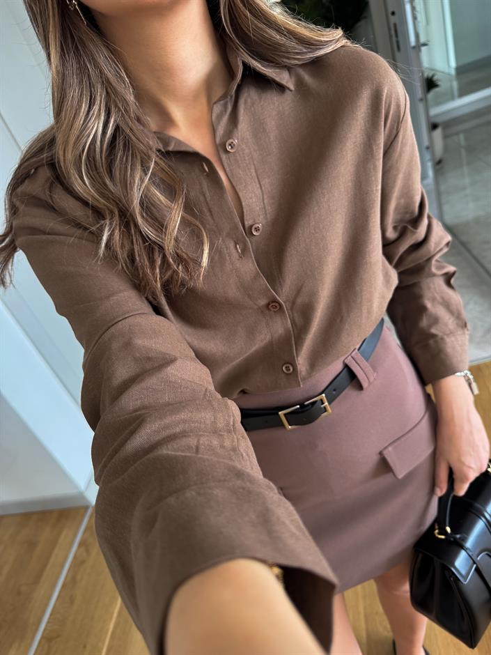 Massi Keten Karışımlı Gömlek - Kahve