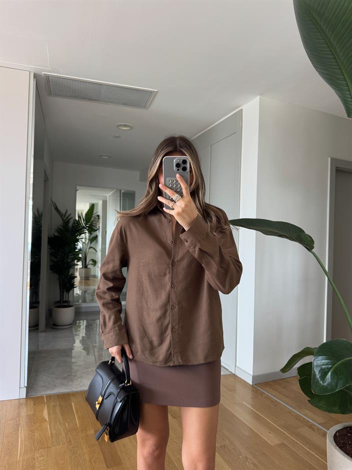 Massi Keten Karışımlı Gömlek - Kahve