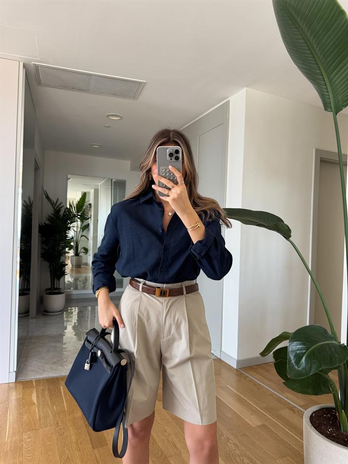 Massi Keten Karışımlı Gömlek - Lacivert