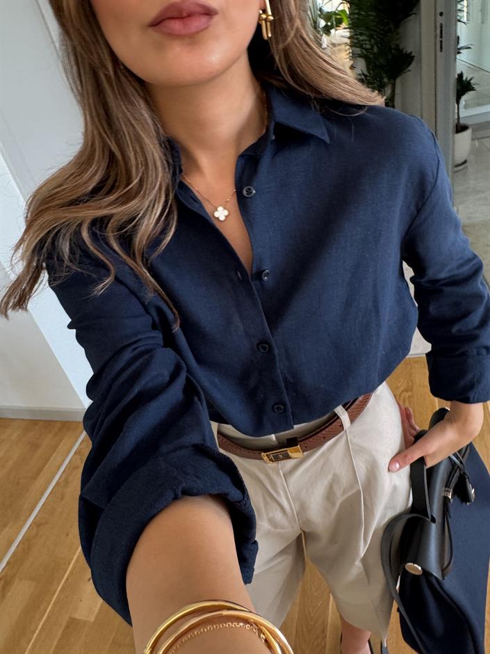 Massi Keten Karışımlı Gömlek - Lacivert