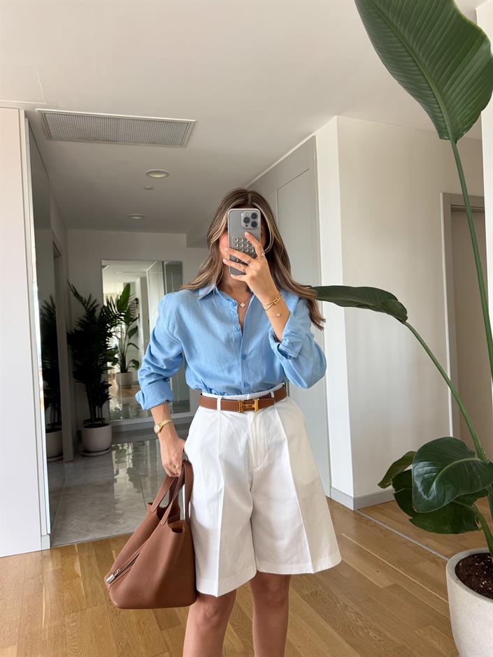 Massi Keten Karışımlı Gömlek - Mavi 