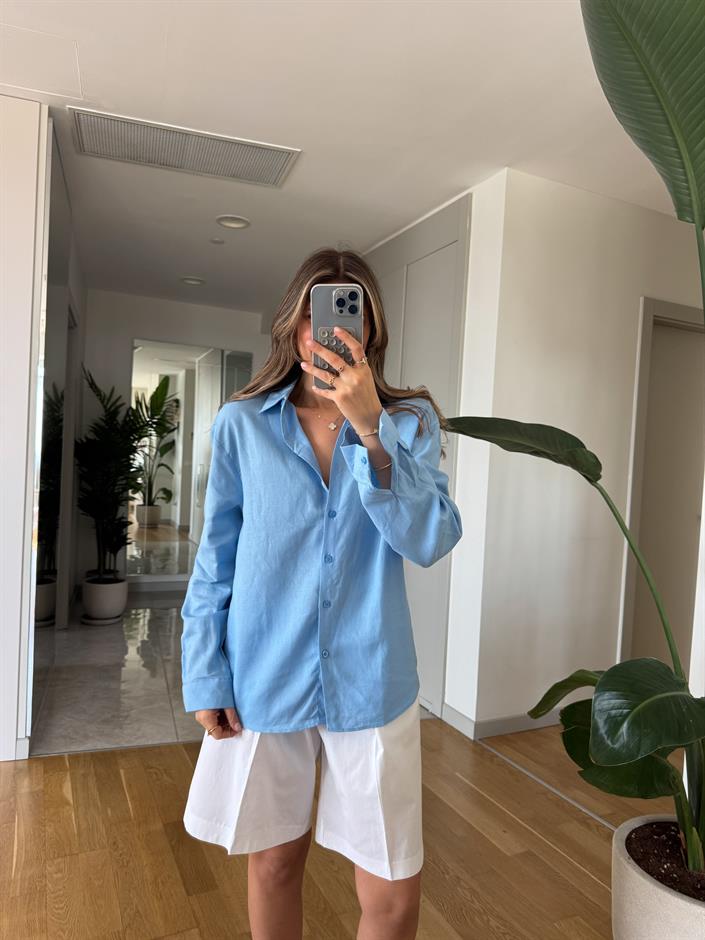 Massi Keten Karışımlı Gömlek - Mavi 