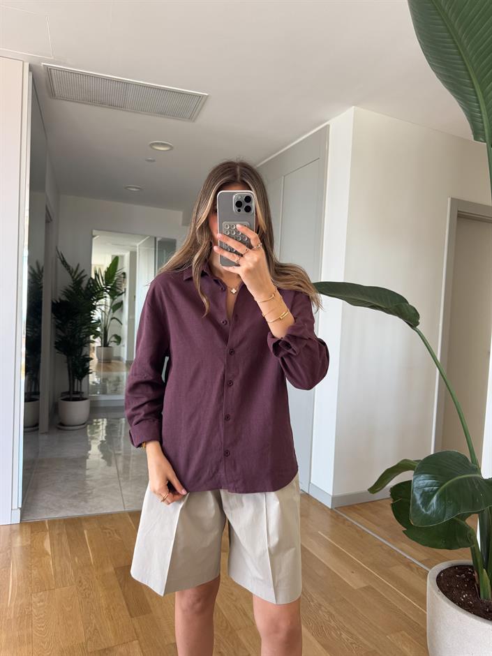 Massi Keten Karışımlı Gömlek - Mürdüm