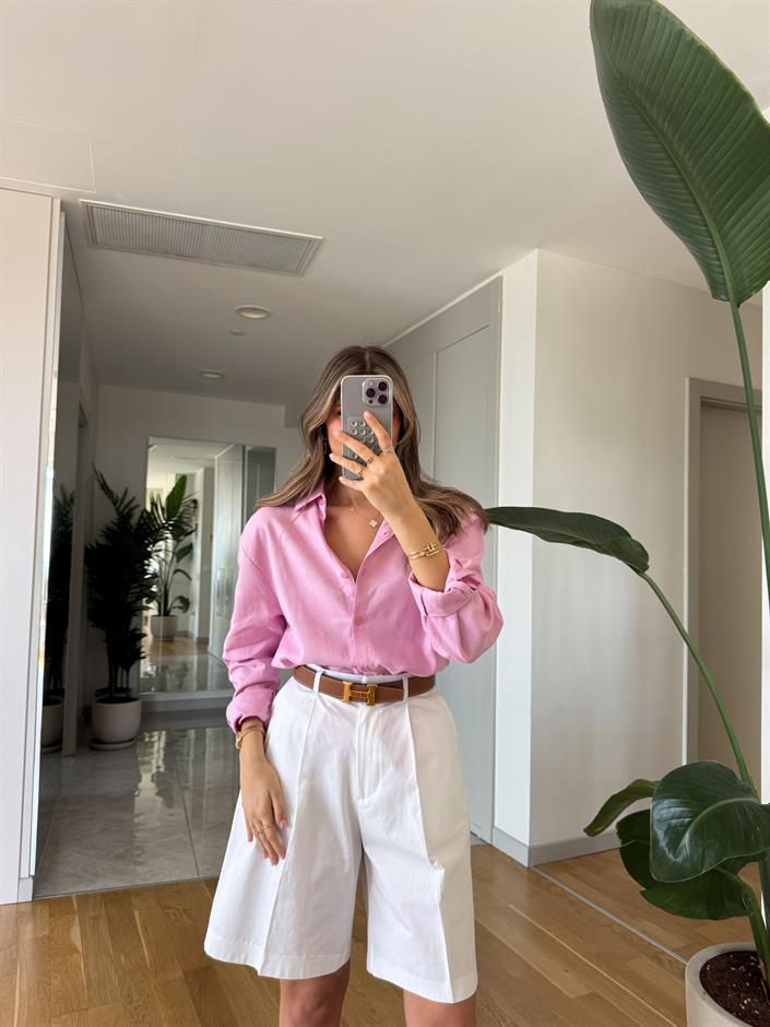 Massi Keten Karışımlı Gömlek - Pembe