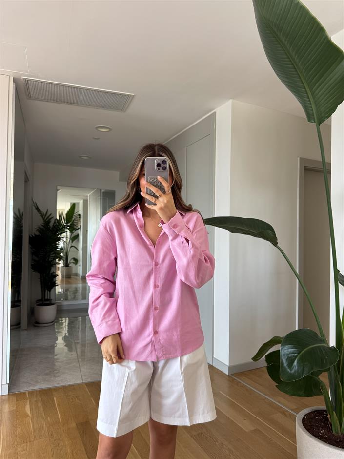 Massi Keten Karışımlı Gömlek - Pembe