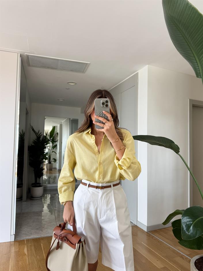 Massi Keten Karışımlı Gömlek - Sarı