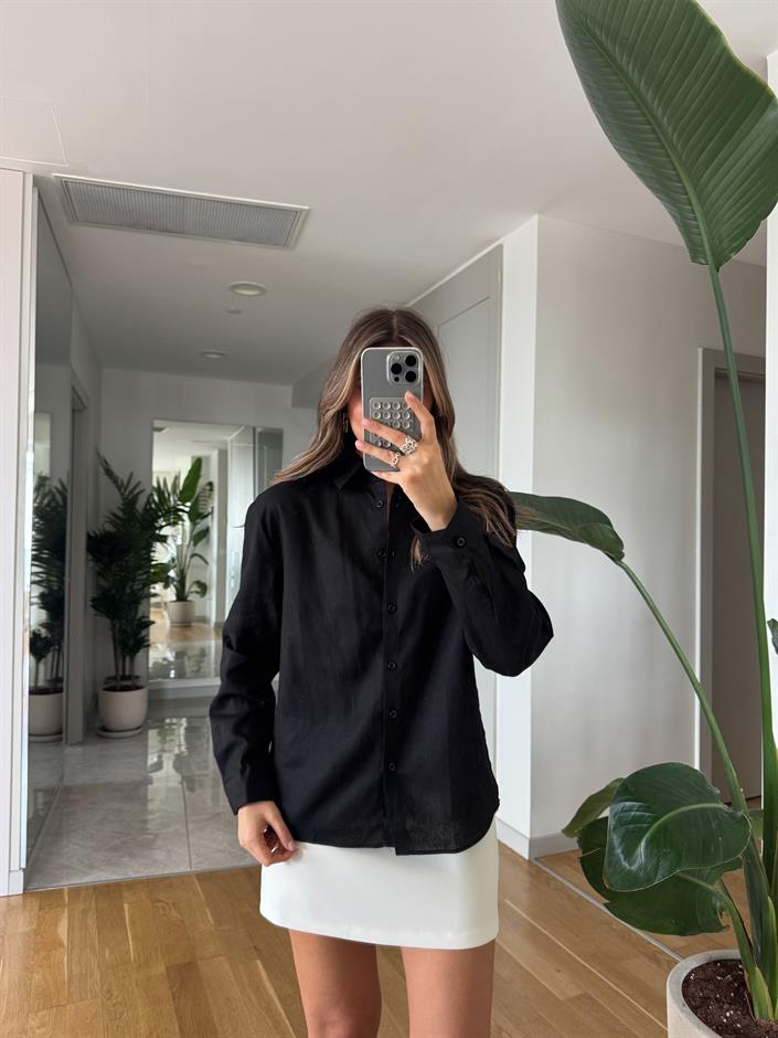 Massi Keten Karışımlı Gömlek - Siyah