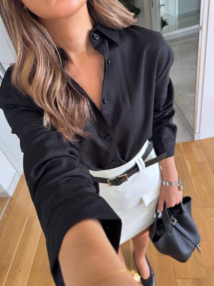 Massi Keten Karışımlı Gömlek - Siyah