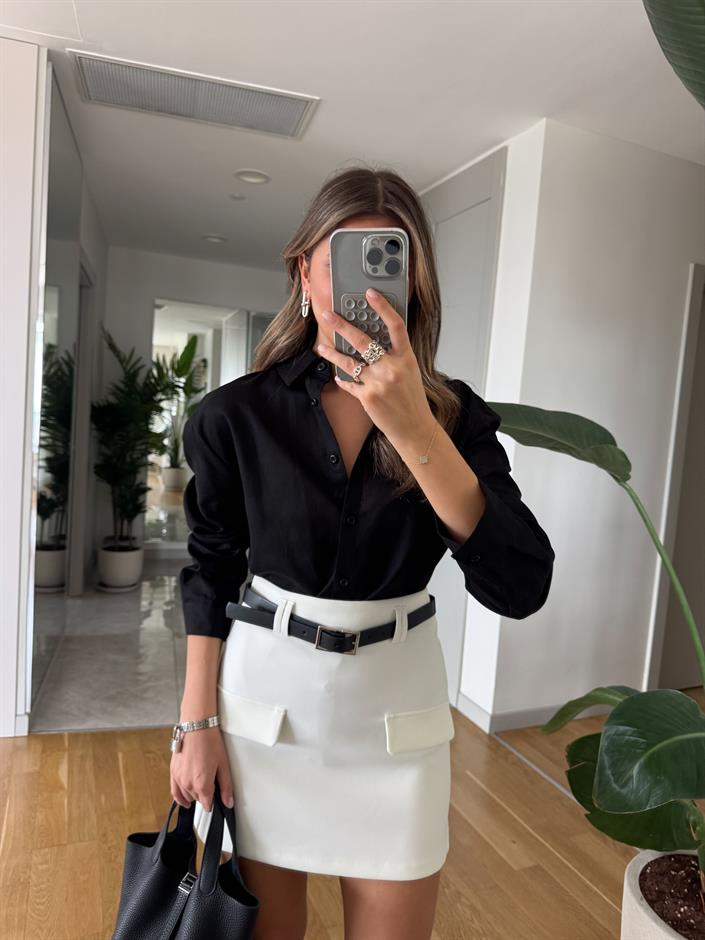 Massi Keten Karışımlı Gömlek - Siyah