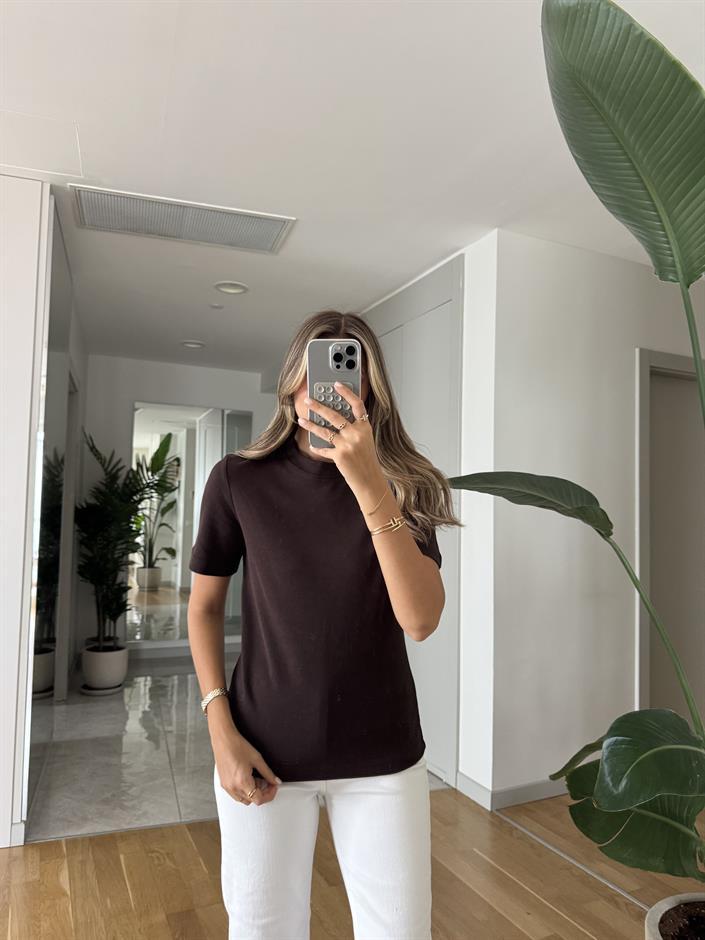 Massimo Bisiklet Yaka Tişört - Acı Kahve