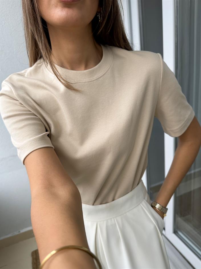 Massimo Bisiklet Yaka Tişört-Bej