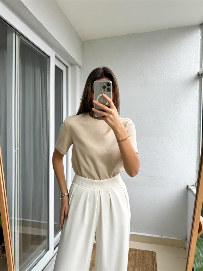 Massimo Bisiklet Yaka Tişört-Bej