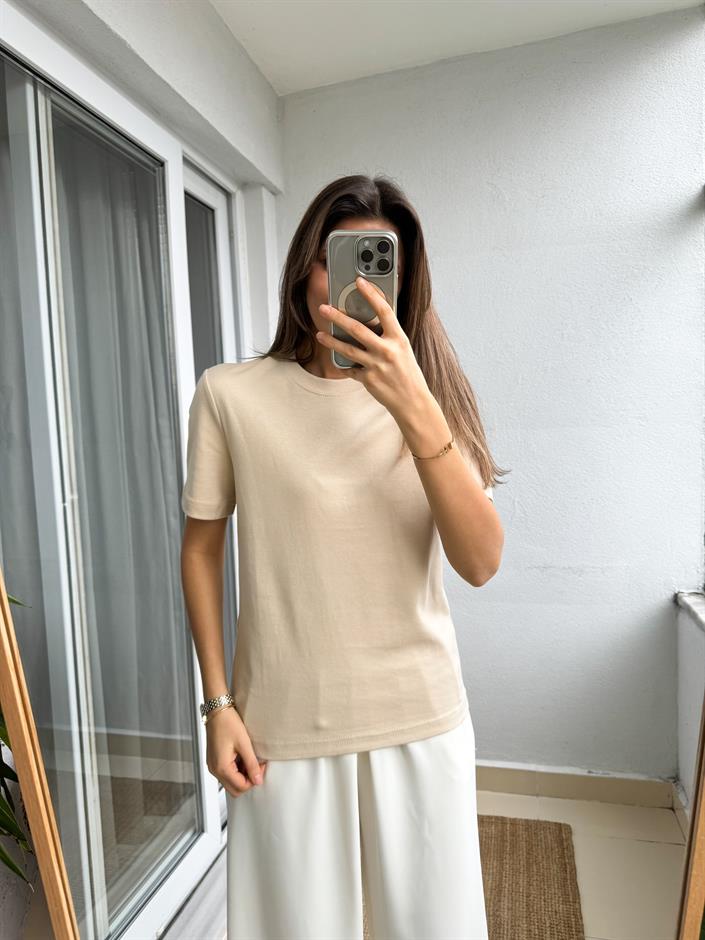 Massimo Bisiklet Yaka Tişört-Bej