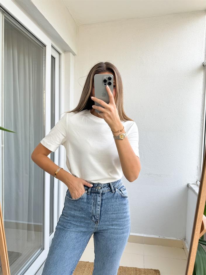 Massimo Bisiklet Yaka Tişört-Ekru